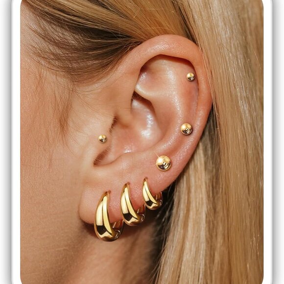 Jewelry - Versatile 7-Piece Earring Set - Hypoallergenic Gold Hoops and Minimalist Studs